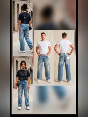Washed Gray Wide-Leg Jeans with Chain Embellishment Brand Fire&rain